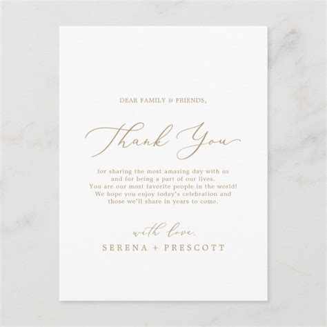 Delicate Gold Calligraphy Thank You Reception Card Zazzle