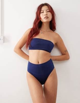 Monki Mix And Match Bandaeu Bikini In Navy Asos