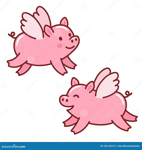 Cute Flying Pigs Vector Illustration Cartoondealer