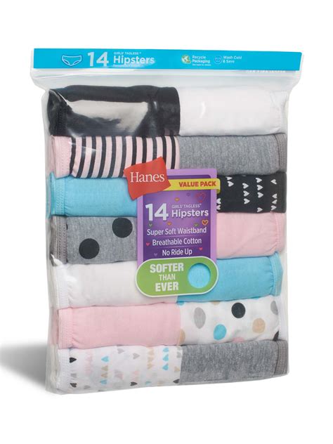 Hanes Girls Tagless Super Soft Cotton Hipsters 14 Pack Sizes 6 16