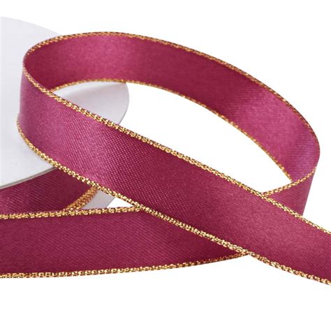 5 8 Burgundy With Gold Edge Satin Ribbon Ribbon And Trims Craft