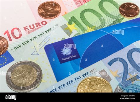 MUNICH, GERMANY - FEBRUARY 23, 2014: European currency notes and coins ...