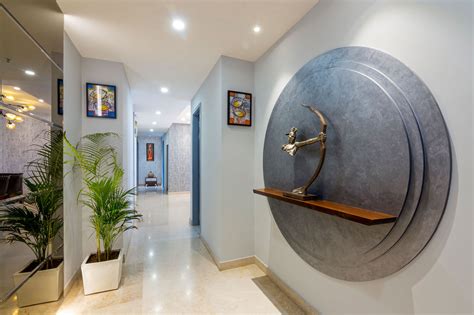 Light Blue Foyer Design With 3d Wall Circles 4x7 Ft Livspace