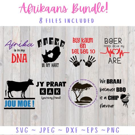 Set Of 8 Cut Files Afrikaans Instant Digital Download Svg Png Jpeg