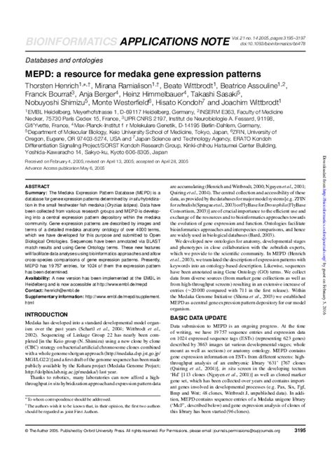 Pdf Mepd A Medaka Gene Expression Pattern Database Makoto Furutani