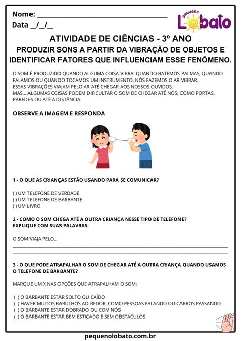 Atividade Sobre Som 3 Ano Fundamental - Atividades de Ciências 3º Ano – Produção de Som