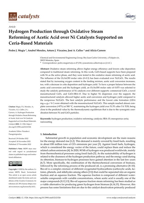 PDF Hydrogen Production Through Oxidative Steam Reforming Of Acetic