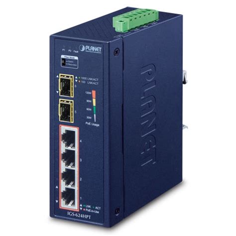 IGS-624HPT Industrial 4-Port 10/100/1000T 802.3at PoE + 2-Port 100 ...