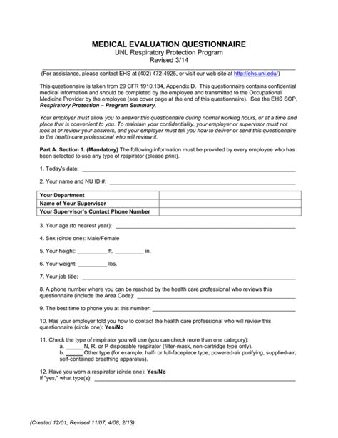 Respiratory Protection Medical Evaluation