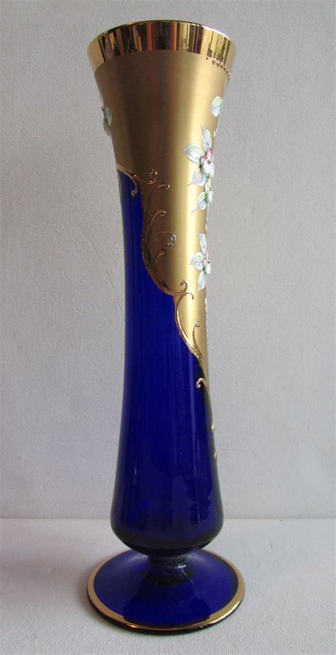 Vintage Czech Bohemian Cobalt Blue Glass Gilt Vase Etsy