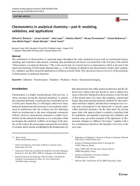 Pdf Chemometrics In Analytical Chemistry Part Ii Modeling