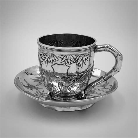 Chinese Export Silver Tea Cup And Saucer Bada