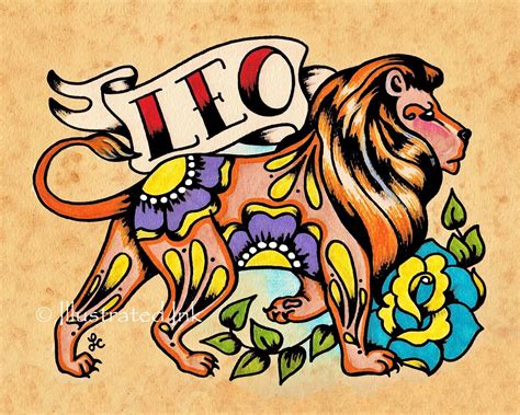 Zodiac Tattoo Art Leo Lion Astrology Print 5 X 7 8 X 10 Or 11 Etsy