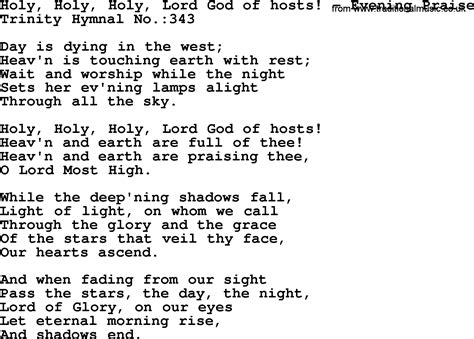 Trinity Hymnal Hymn Holy Holy Holy Lord God Of Hosts Evening