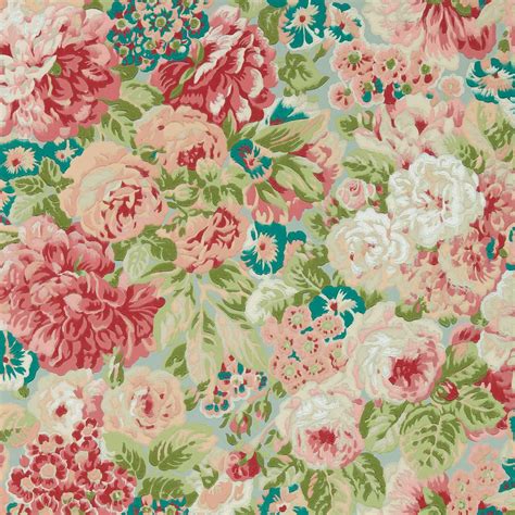 Rose And Peony Blue Clay Carmen Lt Wallpaper Sanderson By Sanderson