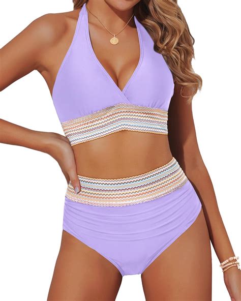 Yonique Women Tummy Control Bikini Two Piece High Waisted Swimsuit Push Up Bathing Suit Halter