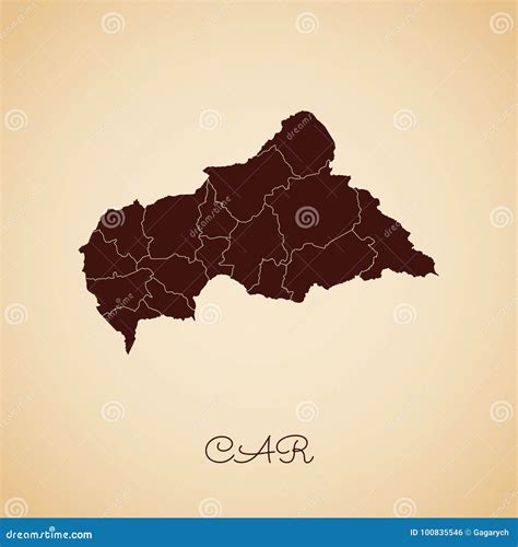 CAR Region Map Retro Style Brown Outline On Old Stock Vector