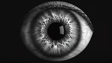 A closeup of a human eye with dark sclera and iris The eye is looking ...