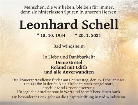 Traueranzeigen Von Leonhard Schell Trauer Flz De