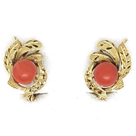 18 Kt Yellow Gold Earrings Mediterranean Corals Catawiki