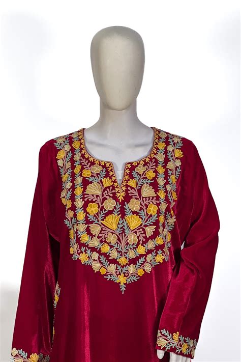 Velvet Phiran With Kashmiri Aari Floral Embroidery Angad Creations