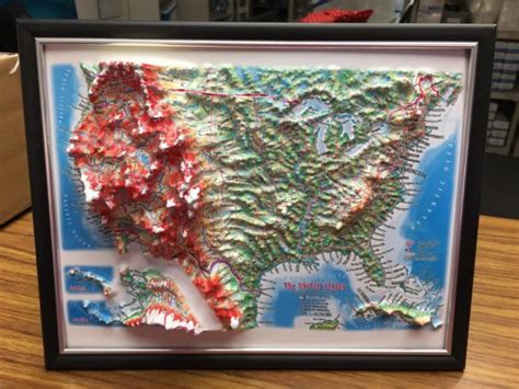 D Raised Relief Framed Map Of Usa X Klm Bio Scientific