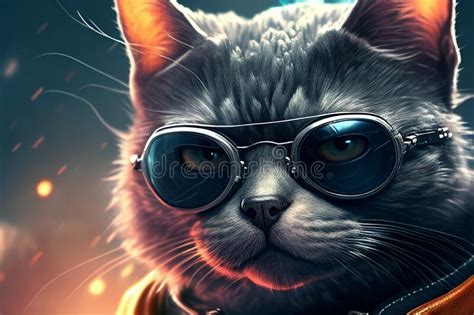 Cool Cat Biker In Black Leather Jacket Wearing Black Sunglasses With