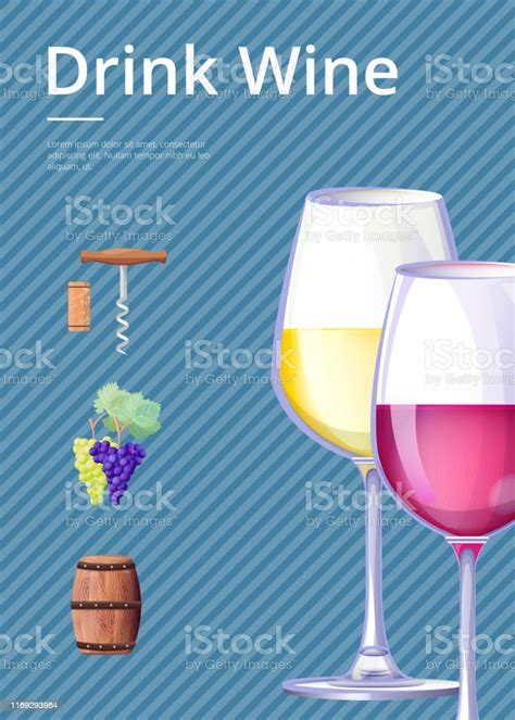 Drink Wine Poster Vector Illustration On Blue Stock Illustration