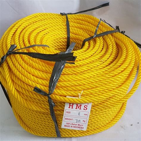 Jual TALI TAMBANG PLASTIK WARNA KUNING HMS 8 MM METERAN PER 1 METER