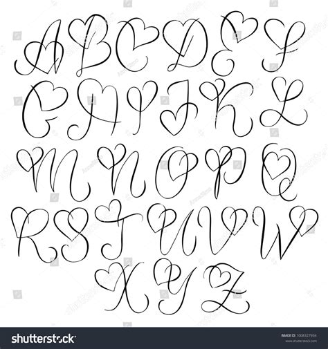 Hand Drawn Alphabet Calligraphy Letters Heart