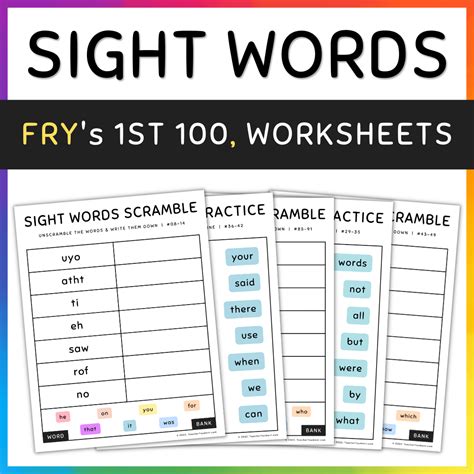 Fry Sight Words Worksheets Match And Unscramble Activities 1st 100