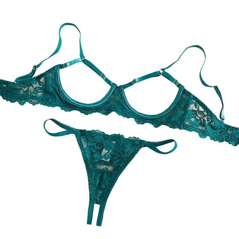 Yuhangmm Sexy Underwire Floral Lace Sheer Lingerie Set Outfits For Women See Through Bra And