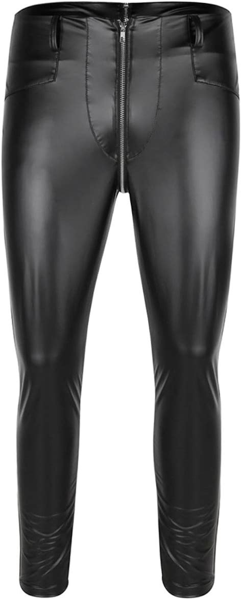 Chictry Herren Strumpfhose Wetlook Glanz Leder Optik Leggings Schwarz