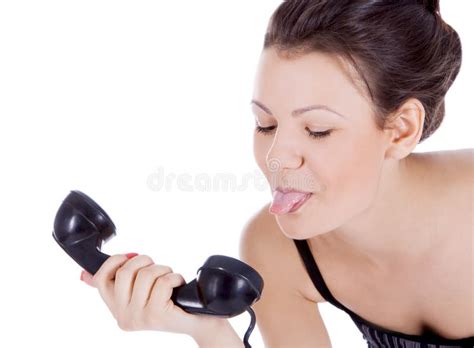 Brunette Showing Tongue To Phone Stock Image Image Of Conversation Denial