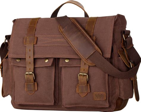 Amazon Wowbox Inch Men S Messenger Bag Vintage Canvas Leather