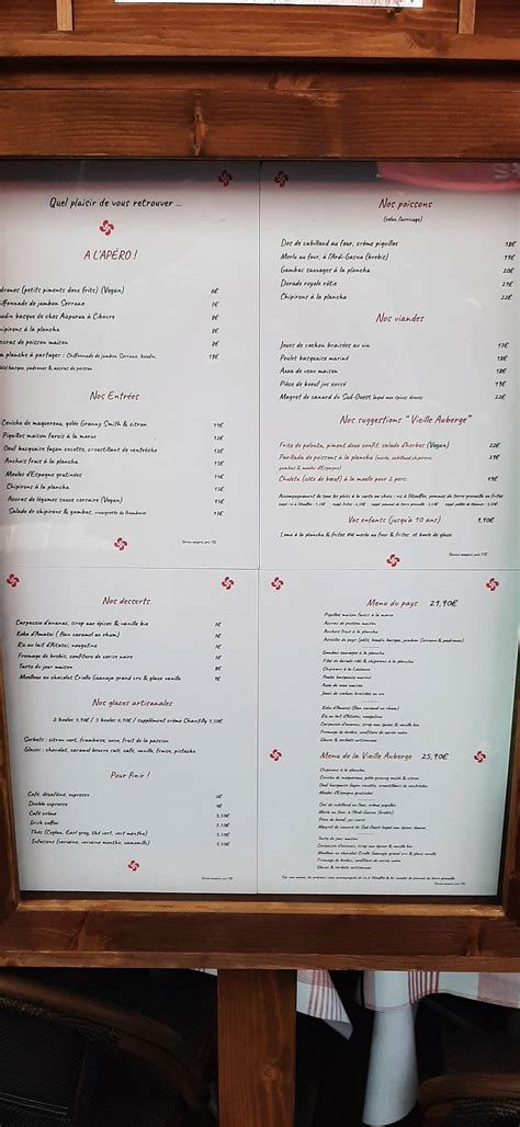 Menu Au La Vieille Auberge Restaurant Saint Jean De Luz