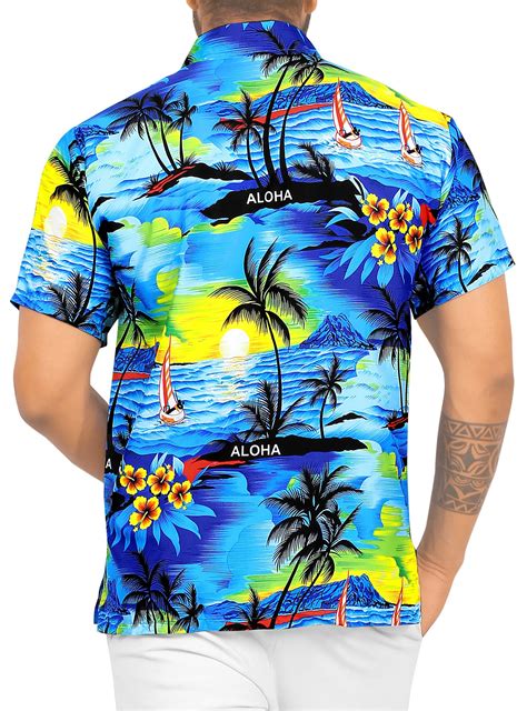 La Leela Men Casual Beach Hawaiian Shirt Aloha Theme Tropical Beach