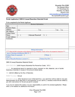 Fillable Online Roanokeva Annual Hazardous Materials Permit