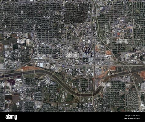 aerial map view above Oklahoma City river Stock Photo - Alamy