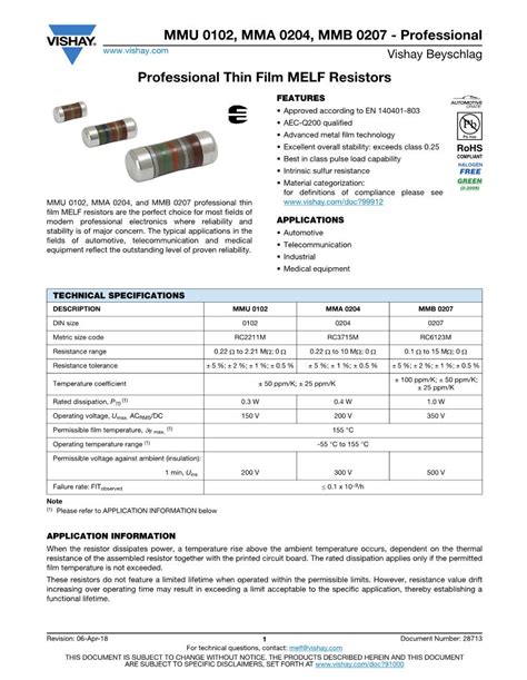 10 Kilo Ohm Resistor Datasheet