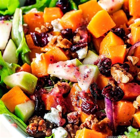 Roasted Butternut Squash Salad With Cranberries Caramelized Pecans And