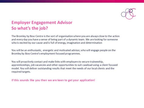 Employer Engagement Advisor Bromley By Bow Centre Recruitment Pack