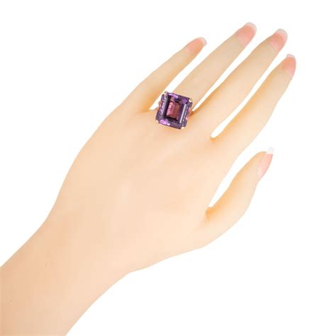 17.00 Carat Square Purple Amethyst Gold Cocktail Ring For Sale at