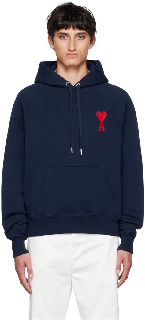 Navy Ami de Cœur Hoodie by AMI Paris on Sale