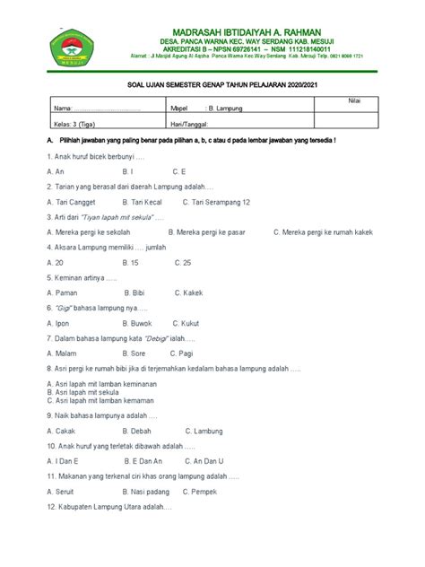 Soal Bahasa Lampung Kelas 3 Pdf