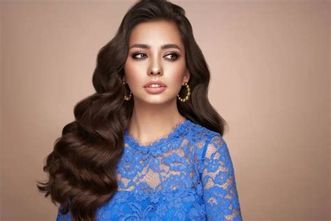 Brunette Girl Perfect Makeup Beautiful Model Woman Curly Hairstyle Care Stock Photo