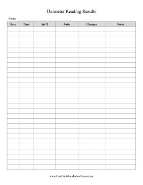 Printable Oximeter Readings Tracker