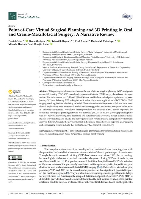 Pdf Point Of Care Virtual Surgical Planning And D Printing In Oral