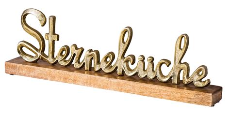 Sterneküche Schriftzug L40cm Metall Gold Mango Holz Tischdeko Deko