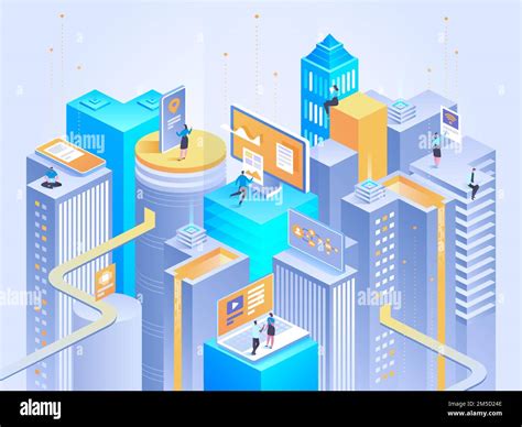 Smart City Isometric Illustration Intelligent Buildings Streets Of